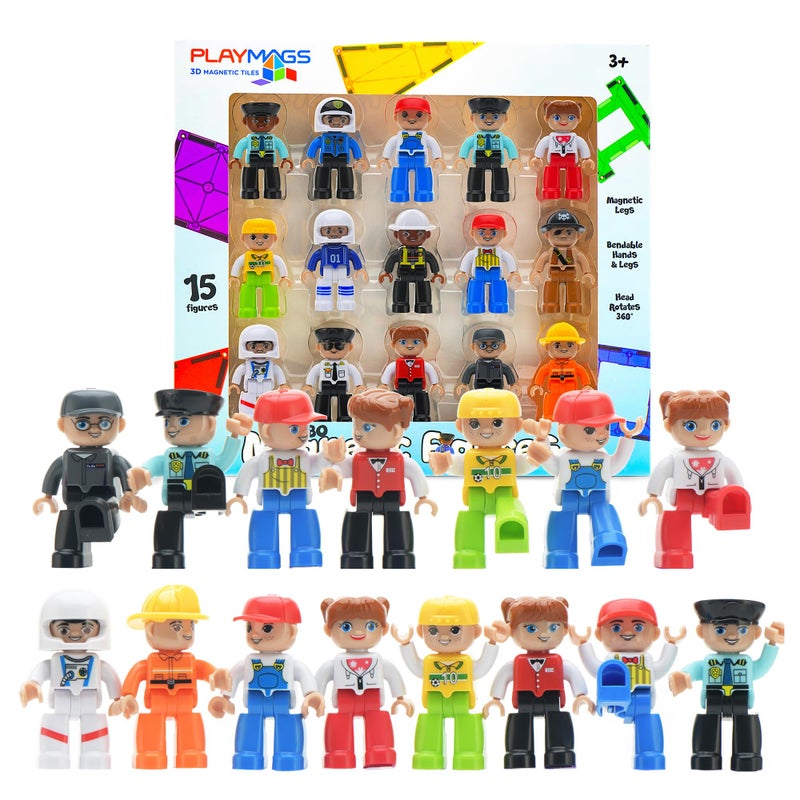Playmags 15 Pieces Large Magnetic Figures Community Game - 3 Inch Play People, Magnetic Toys - Stem Educational Toys for Kids - Image 1