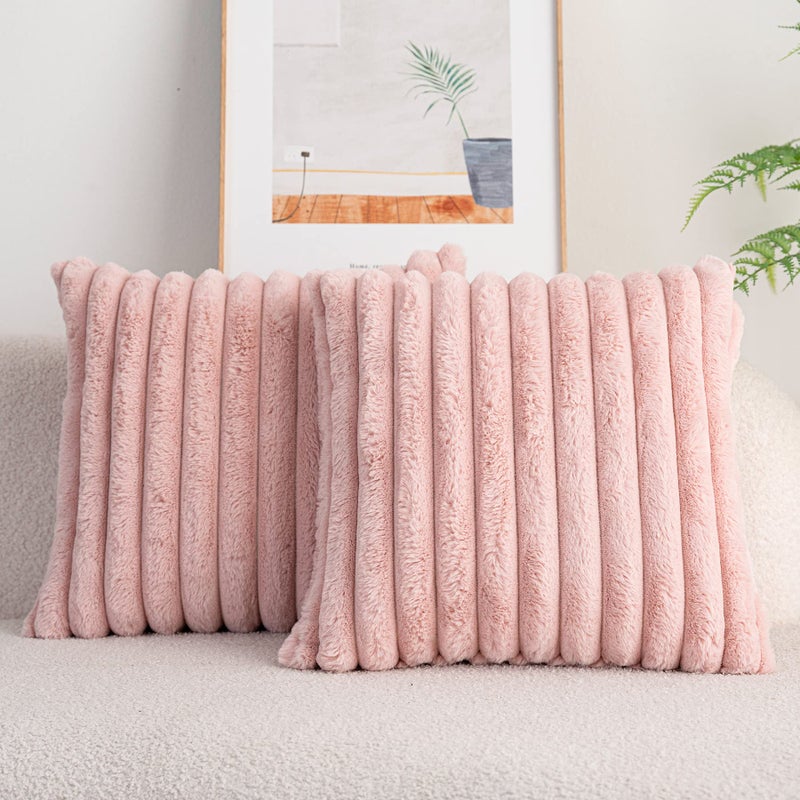 DEELAND Pack of 2DoubleSided Faux Fur Plush Decorative Throw Pillow Covers Fuzzy Striped Soft Pillowcase Cushion Covers for Sofa Couch Bedroom
