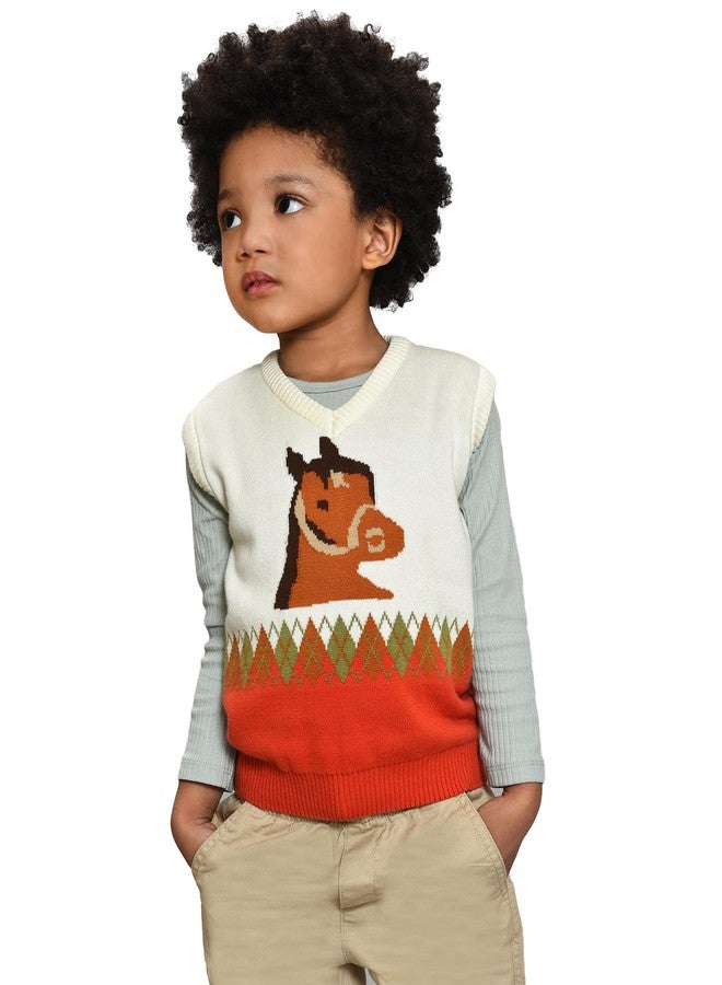 Mi Arcus Printed Round Neck Sleeveless Sweater for Baby Boys Girls Kids 3-4 Years Multicolour - Image 1