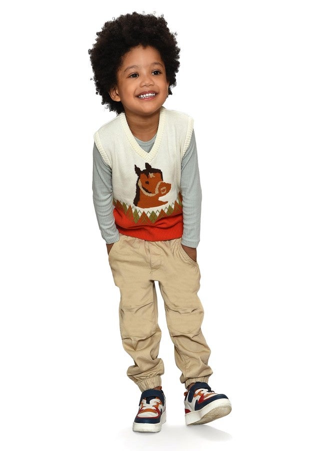 Mi Arcus Printed Round Neck Sleeveless Sweater for Baby Boys Girls Kids 3-4 Years Multicolour - Image 2