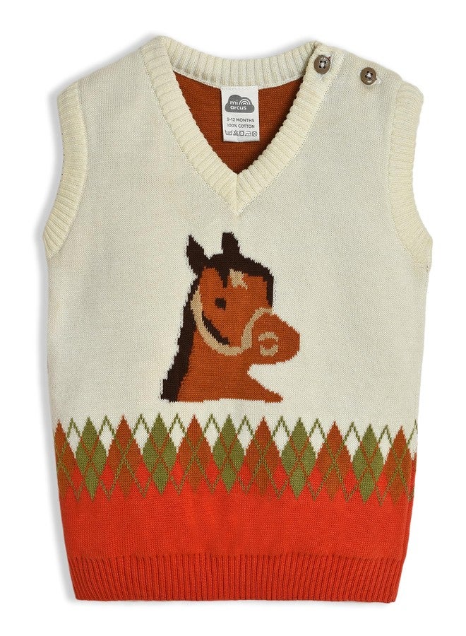 Mi Arcus Printed Round Neck Sleeveless Sweater for Baby Boys Girls Kids 3-4 Years Multicolour - Image 5
