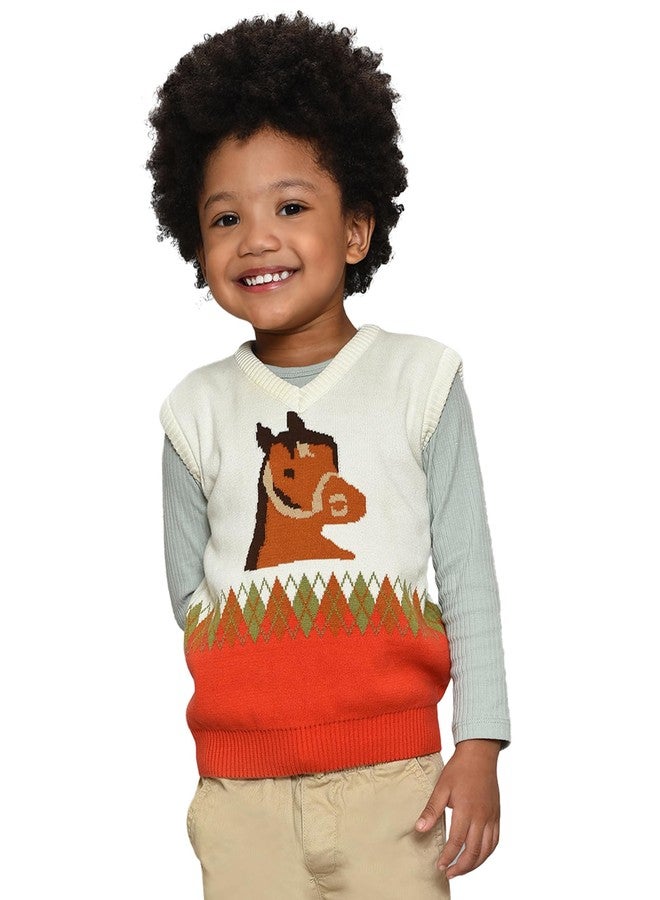 Mi Arcus Printed Round Neck Sleeveless Sweater for Baby Boys Girls Kids 3-4 Years Multicolour - Image 3