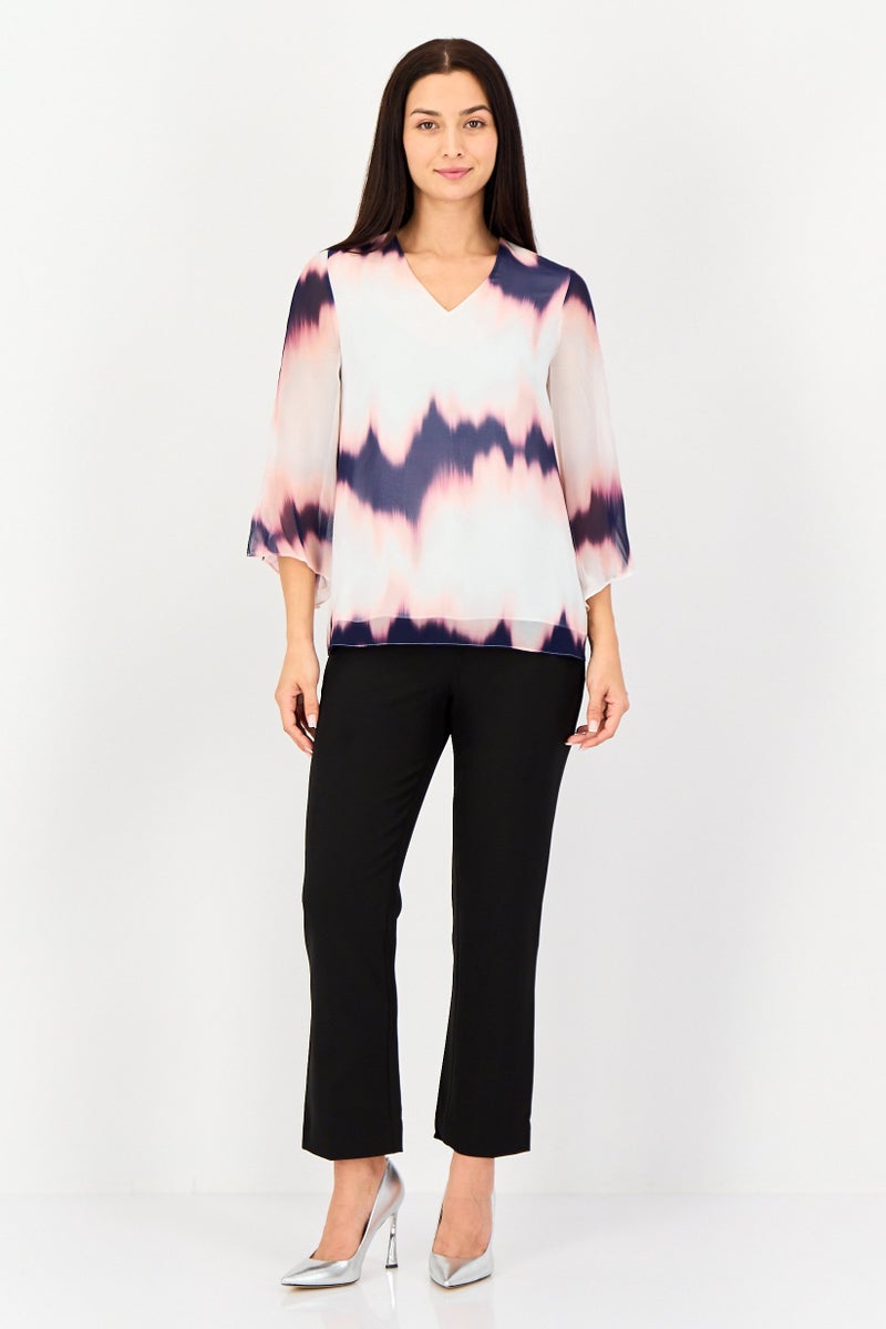 SELECTED Women V Neck Tie Dye 3/4 Sleeve Blouse, Multicolor - Image 4