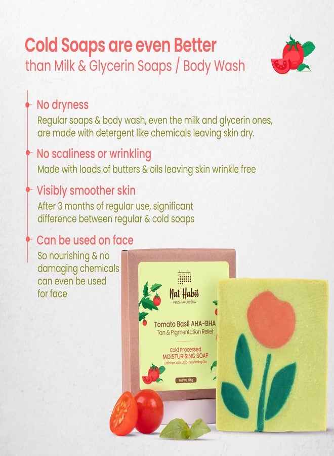 Nat Habit Moisturising Soap, Cold Processed Tomato Basil AHA-BHA For Gentle, Non-Drrying & Soft Skin, Pack of 2 X 125g - Image 4