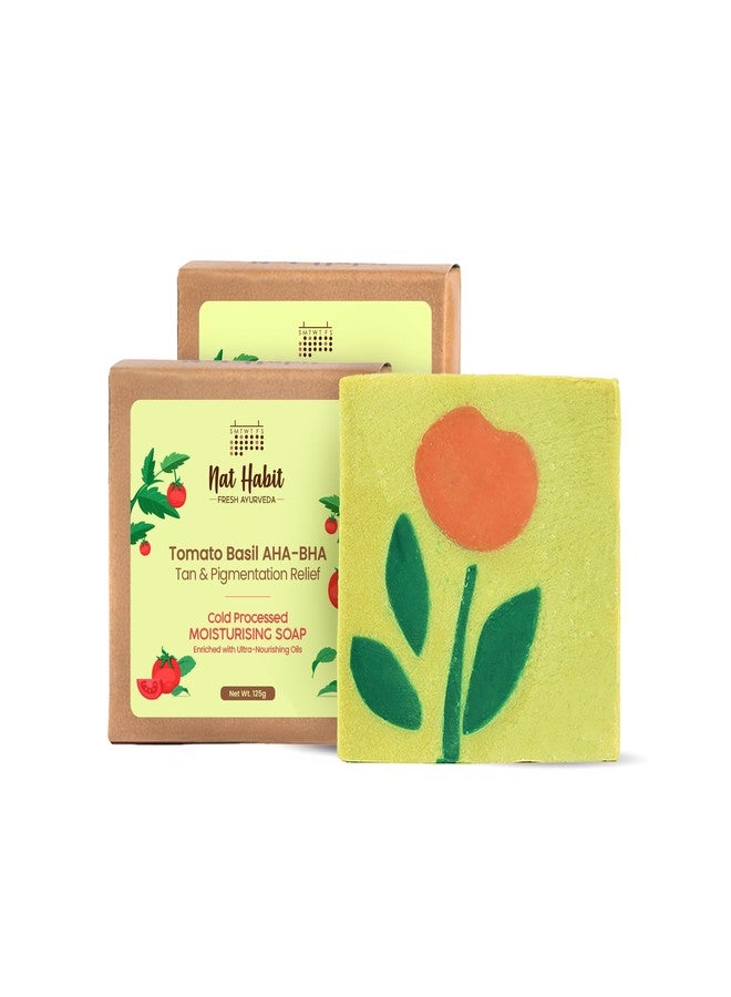Nat Habit Moisturising Soap, Cold Processed Tomato Basil AHA-BHA For Gentle, Non-Drrying & Soft Skin, Pack of 2 X 125g - Image 1