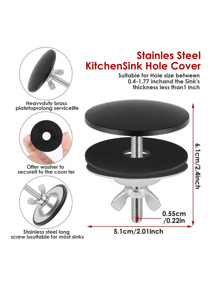 SYOSI 2 Pieces 2 Inch Sink Hole Cover, Kitchen Faucet Hole Cover, Stainless Steel Kitchen Sink Tap Hole Plate Stopper Cover Blanking, Metal Plug Kitchen Sink Hole Cap (Black)  - Image 3