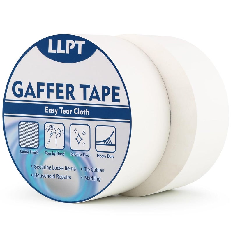 LLPT White Tape 2" x 35 Yards Per Pack of 2, Matte, Non-Reflective, Easy to Tear, Residue Free, Durable Adhesive Tape for Wire Photography (PGT532P2WT) - Image 1