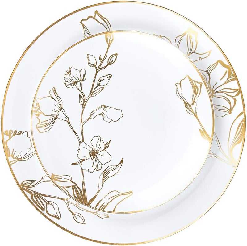 Blue Sky Elegant  Antique Gold Floral Combo Plates 10  7  32 Pcs  Vintage Design Party Plates Perfect for Weddings and Special Occasions - Image 2