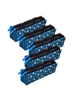 Kuber Industries Kuber Industries Pencil Pouch|Rexine Stationary Pouch|Pencil Utility Pouch|School Pencil Case for Kids|Pen-Pencil Box for Kids|2 Zipper Pencil Organizer|Star Pencil Pouch|Pack of 5|Blue  - Image 1