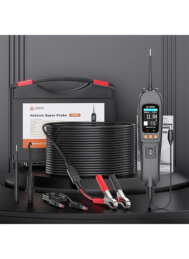 أنسيل - مجموعة اختبار دائرة الطاقة ANCEL PB500 - جهاز اختبار دائرة السيارات لاستكشاف الأخطاء وإصلاحها بشكل أسرع في الجهد الكهربي المتردد/المستمر، والمقاومة، والصمام الثنائي، وتردد الإشارة، ودورة العمل، وحقن الوقود - Image 1