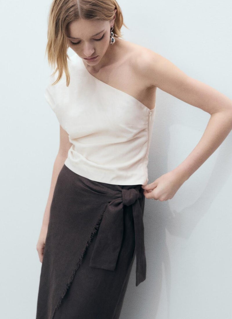 MANGO - Casual Asymmetrical Linen Top - Image 1