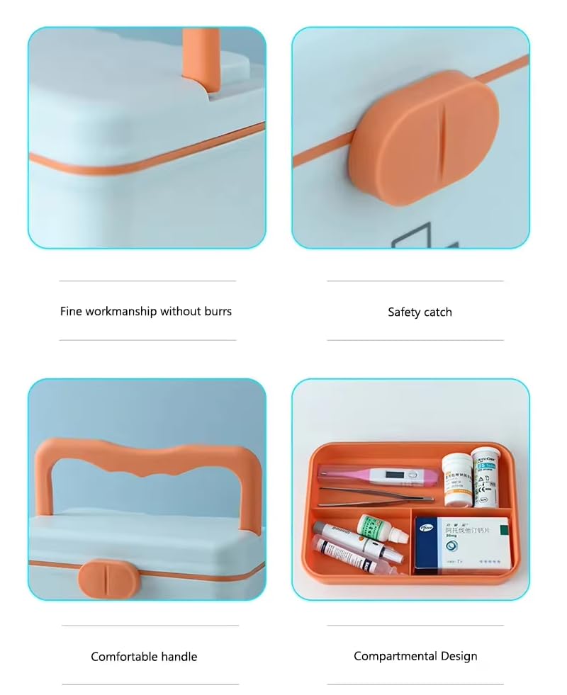 GNEY Multi-Layer Portable Medicine Box Organizer with Lock | Double-Decker Medical Storage Case with Tray | First Aid Kit Box for Home, Office & Travel – Available in Pink, Blue & Yellow - Image 2