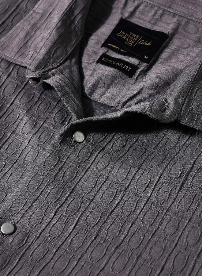 The Indian Garage Co Men Regular Fit Textured Cutaway Collar Full Sleeves Shirt