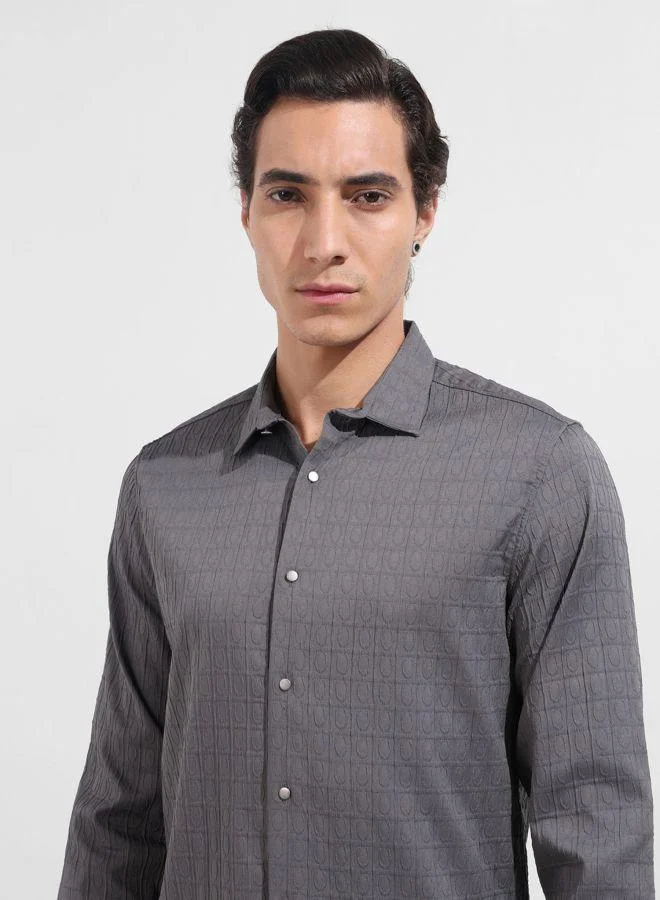 The Indian Garage Co Men Regular Fit Textured Cutaway Collar Full Sleeves Shirt