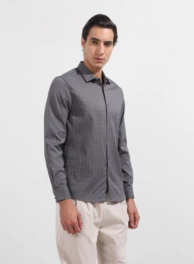 The Indian Garage Co Men Regular Fit Textured Cutaway Collar Full Sleeves Shirt