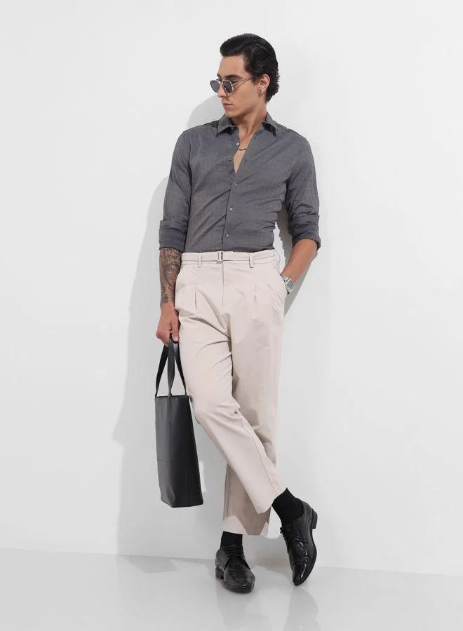 The Indian Garage Co Men Regular Fit Textured Cutaway Collar Full Sleeves Shirt