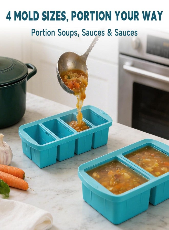 Amz Jet 4-Pack Silicone Freezer Trays with Lid & 20 Bags - Multi-Size 1-Cup & 2-Cup Portions, Food-Grade Silicone Freezer Molds for Soup & Meal Prep - Freezer Storage Containers, Oven & Dishwasher Safe - Blue - Image 3