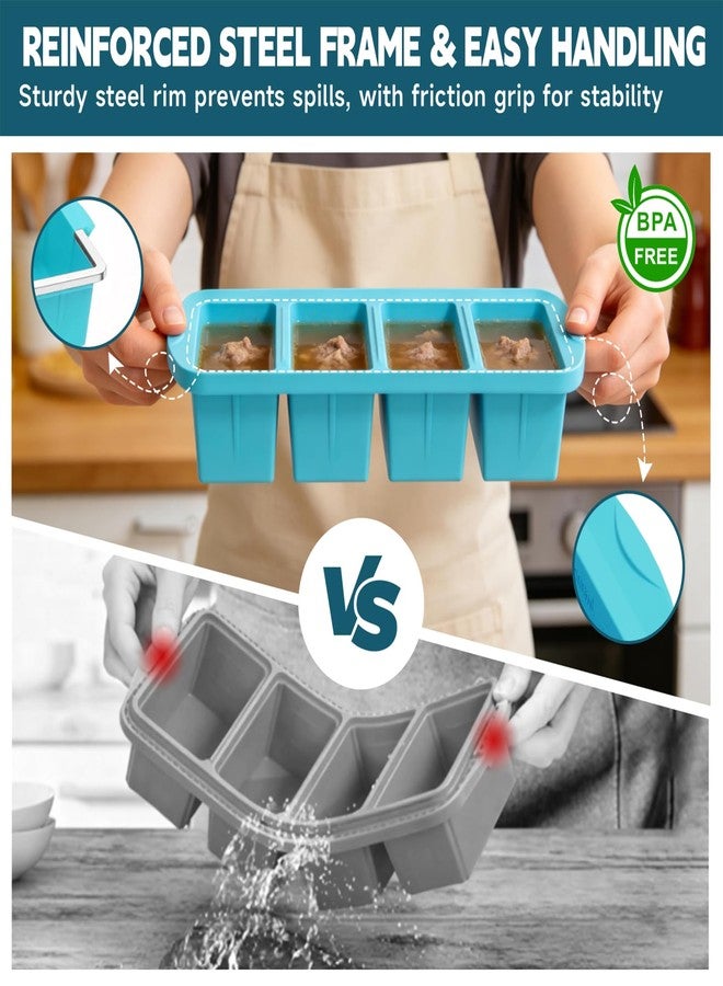 Amz Jet 4-Pack Silicone Freezer Trays with Lid & 20 Bags - Multi-Size 1-Cup & 2-Cup Portions, Food-Grade Silicone Freezer Molds for Soup & Meal Prep - Freezer Storage Containers, Oven & Dishwasher Safe - Blue - Image 5