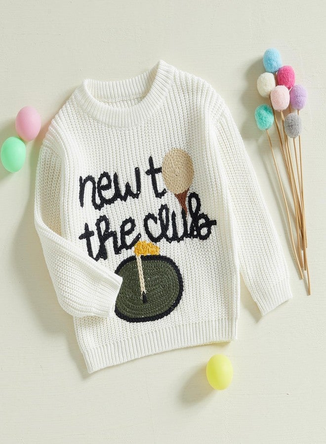 Lenjindjer Toddler Baby Boy Girl Golf Outfits New to The Club Embroidery Long Sleeve Knit Pullover Sweater Birthday Outfits (White, 0-3 Months) - Image 4
