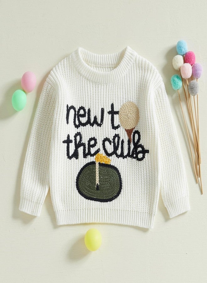 Lenjindjer Toddler Baby Boy Girl Golf Outfits New to The Club Embroidery Long Sleeve Knit Pullover Sweater Birthday Outfits (White, 0-3 Months) - Image 3