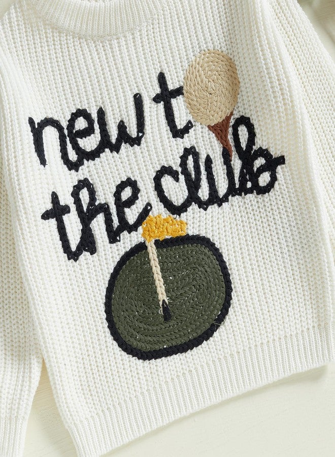 Lenjindjer Toddler Baby Boy Girl Golf Outfits New to The Club Embroidery Long Sleeve Knit Pullover Sweater Birthday Outfits (White, 0-3 Months) - Image 2