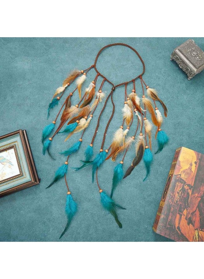 CAKURE Boho Feather Headband Hippie Hair Accessories Blue Feather Headpiece Gypsy Indian Headdress For Women - Image 2