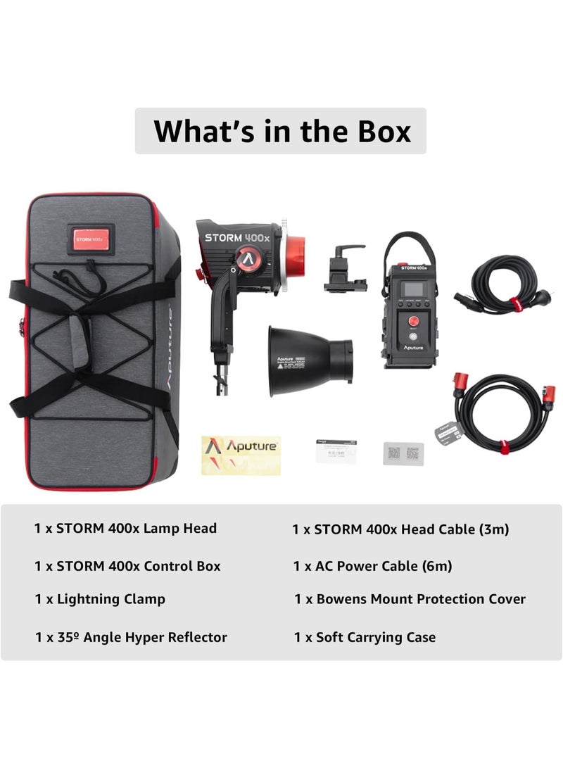 Aputure Storm 400x 400W Bi-Color LED Video Light, IP65 Weather Resistant, DMX/CRMX/Sidus Link Control, Bowens Mount for Studio, Film, Photography, YouTube, Live Streaming - Image 3