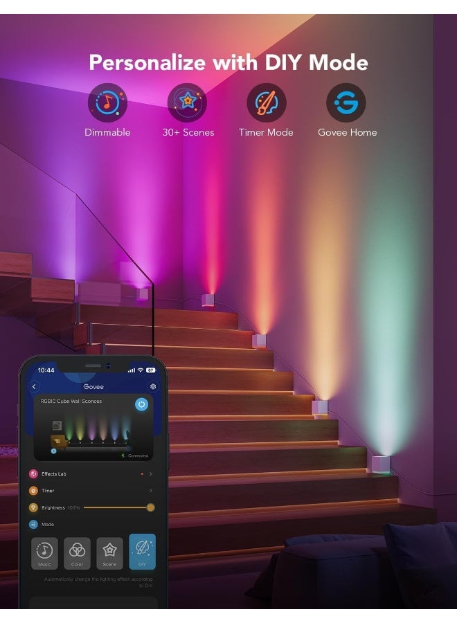 Govee Govee Cube Wall Sconces, RGBIC LED Wall Light Works with Alexa, WiFi Smart Lights for Room Decor, Color Changing Indoor Light Fixture for Bedroom Dining Room, Music Sync, Adjustable Cables, 15ft  - Image 5
