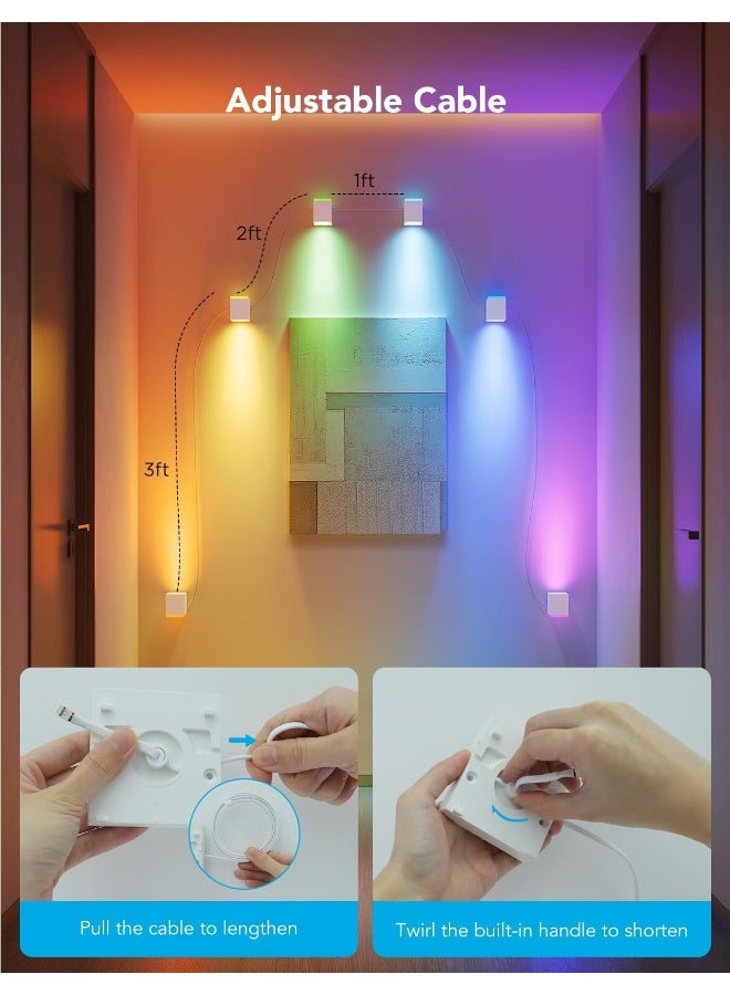 Govee Govee Cube Wall Sconces, RGBIC LED Wall Light Works with Alexa, WiFi Smart Lights for Room Decor, Color Changing Indoor Light Fixture for Bedroom Dining Room, Music Sync, Adjustable Cables, 15ft  - Image 4