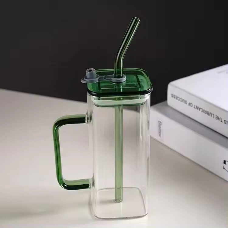 ZROY ENTERPRISE Random Color Glass - 400ml - Fruit Juice Soda Milk Sipper Tumbler Mug with Acrylic/Wooden Lid and Glass Straw Tea and Coffee Cup Can Set (1, Acrylic Lid Square) - Image 4