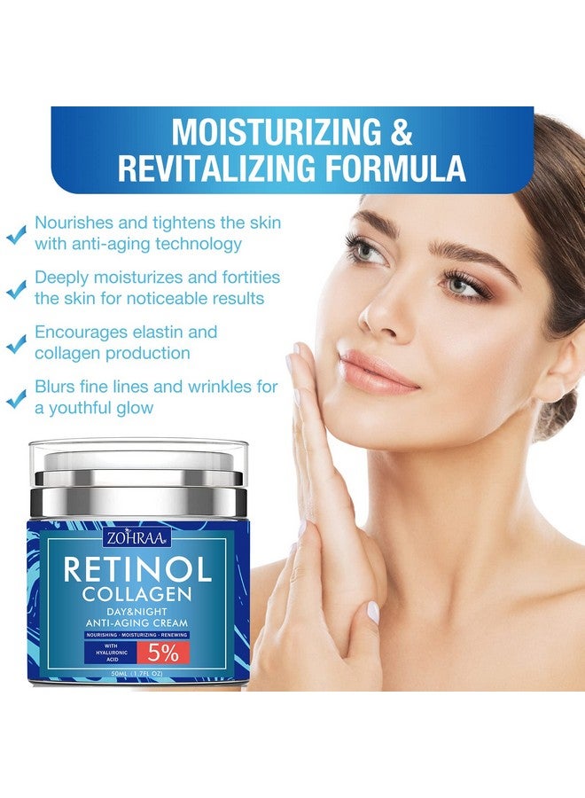 Retinol Cream For Face Facial Moisturizer With Collagen And Hyaluronic Acid Antiwrinkle Reduce Fine Lines Vitamin C+E Naturalingredient Day Night Antiaging For Women Men