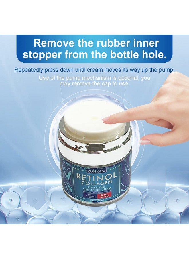 Retinol Cream For Face Facial Moisturizer With Collagen And Hyaluronic Acid Antiwrinkle Reduce Fine Lines Vitamin C+E Naturalingredient Day Night Antiaging For Women Men