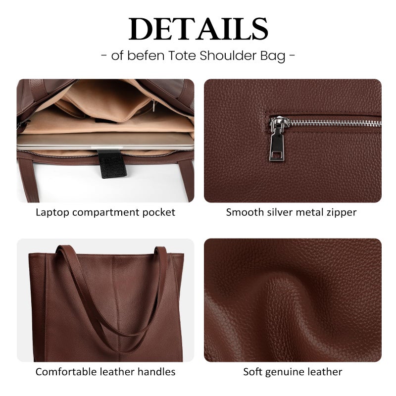 befen Real Leather Dark Brown Tote Bag for Women Work, Women's Tote Bags Purses for Daily and Travel Coffee - Image 5