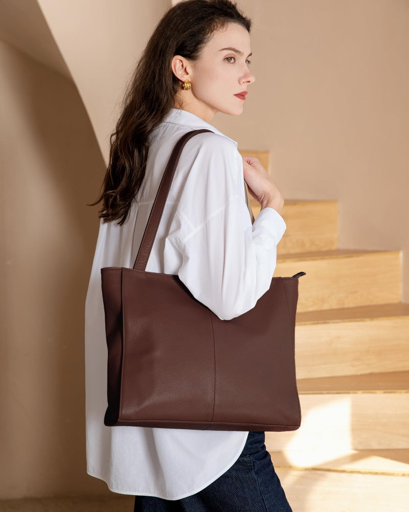 befen Real Leather Dark Brown Tote Bag for Women Work, Women's Tote Bags Purses for Daily and Travel Coffee - Image 2
