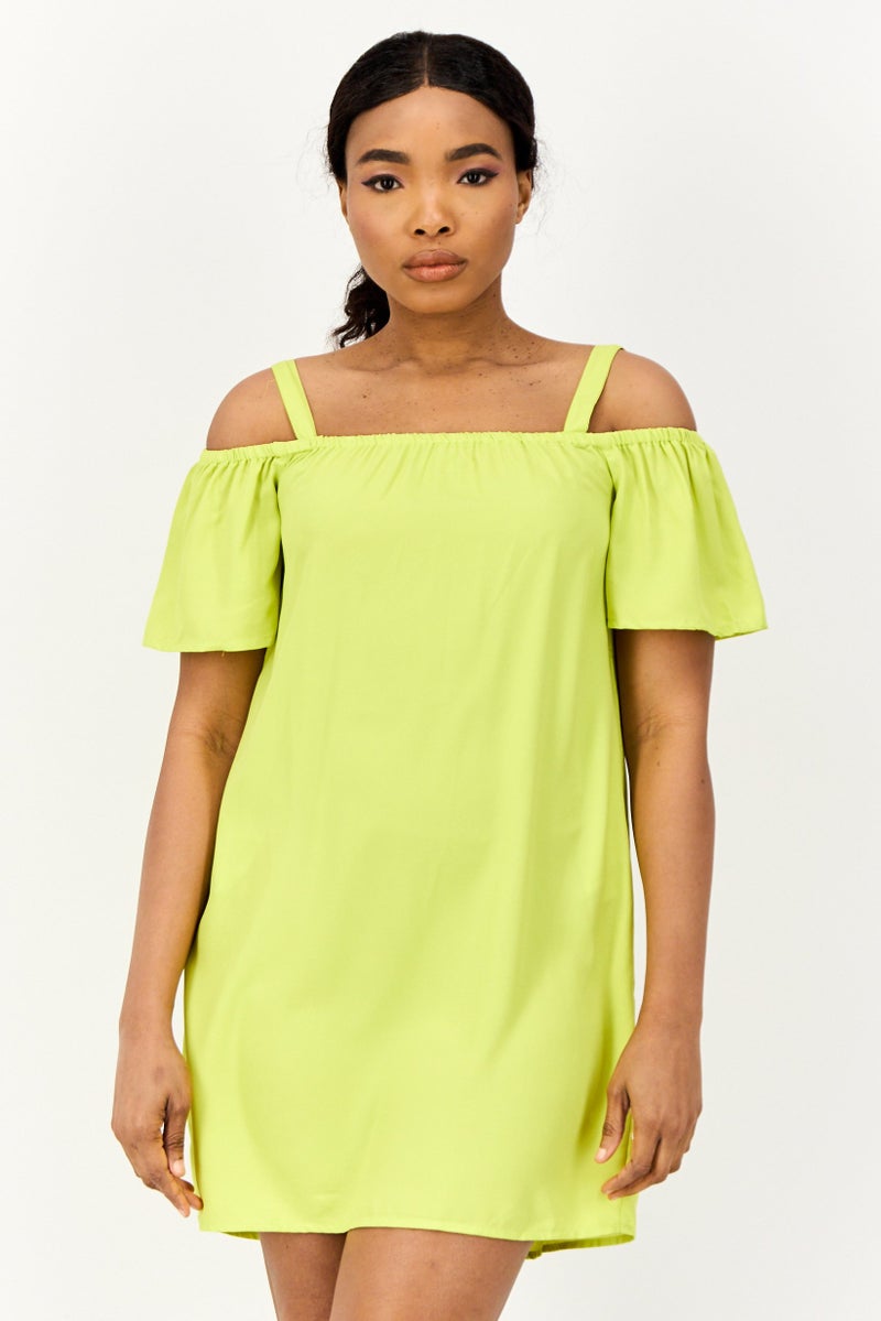 ONLY فستان ميني كاجوال نسائي سادة، ليموني أخضر - Image 1