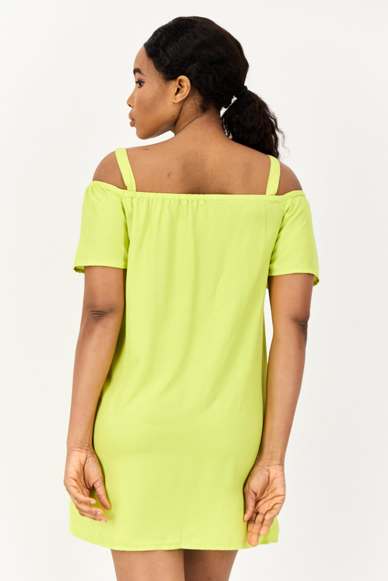 ONLY فستان ميني كاجوال نسائي سادة، ليموني أخضر - Image 2