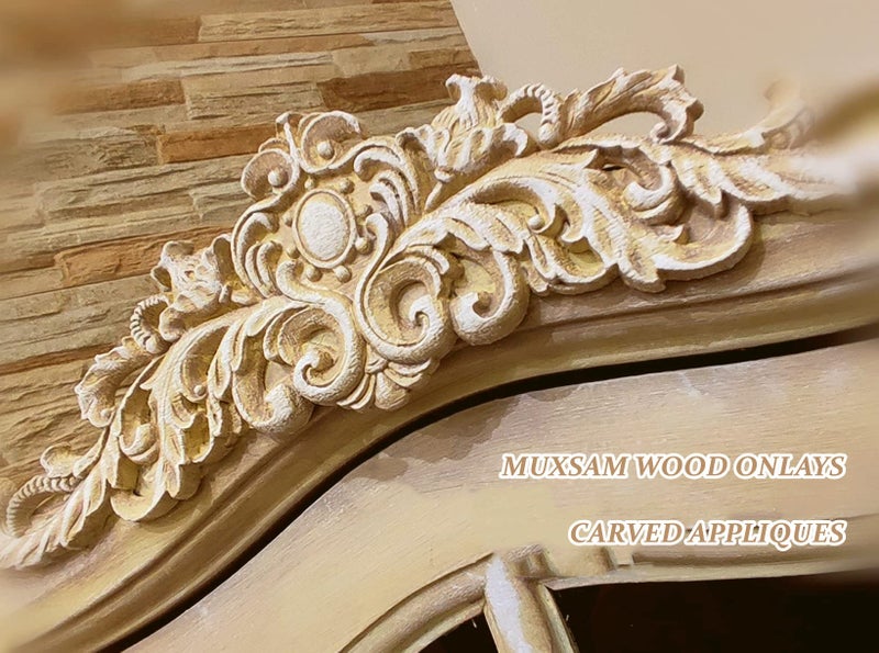 MUXSAM Long Wood Carved Appliques Onlays, 4-Pack Unpainted Decorative Corner Carving Decals Set for Wall Door Cabinet Mirror Closet Wardrobe Dresser Mantel Staircase DIY Project, 40x11cm/15.75"x4.33" - Image 4