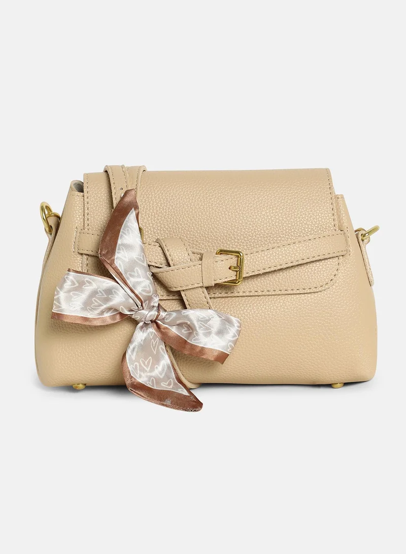 Haute Sauce Solid Magnet Lock Regular Vegan Leather Sling Bag with Detachable Strap For Women