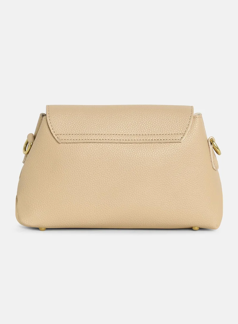 Haute Sauce Solid Magnet Lock Regular Vegan Leather Sling Bag with Detachable Strap For Women