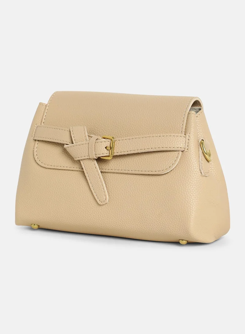 Haute Sauce Solid Magnet Lock Regular Vegan Leather Sling Bag with Detachable Strap For Women