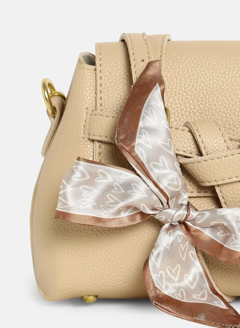 Haute Sauce Solid Magnet Lock Regular Vegan Leather Sling Bag with Detachable Strap For Women