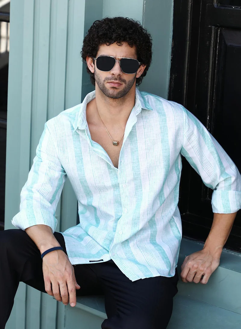 Campus Sutra Men's Sky Blue Pincandy-Striped Regular Shirt