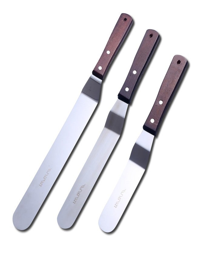 LEGERM Cake Decorating Angled Icing Spatula Set of 6 8 & 10 Inch Wooden Handle Stainless Steel Offset Frosting Spatulas - Image 1