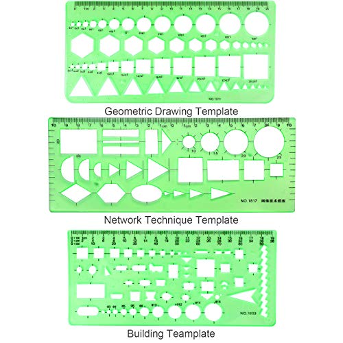 BetyBedy 11PCS Geometric Drawings Templates, Drafting Stencils Measuring Tools, BetyBedy Plastic Clear Green Ruler Shapes with a Zipper Bags for Architecture, Office, Studying, Designing and Building - Image 2