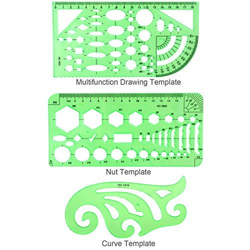 BetyBedy 11PCS Geometric Drawings Templates, Drafting Stencils Measuring Tools, BetyBedy Plastic Clear Green Ruler Shapes with a Zipper Bags for Architecture, Office, Studying, Designing and Building - Image 3