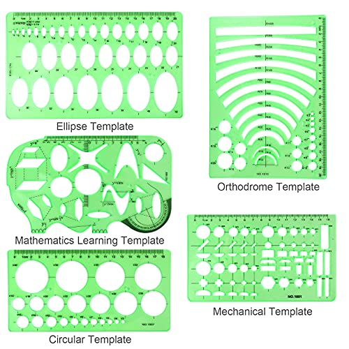 BetyBedy 11PCS Geometric Drawings Templates, Drafting Stencils Measuring Tools, BetyBedy Plastic Clear Green Ruler Shapes with a Zipper Bags for Architecture, Office, Studying, Designing and Building - Image 4