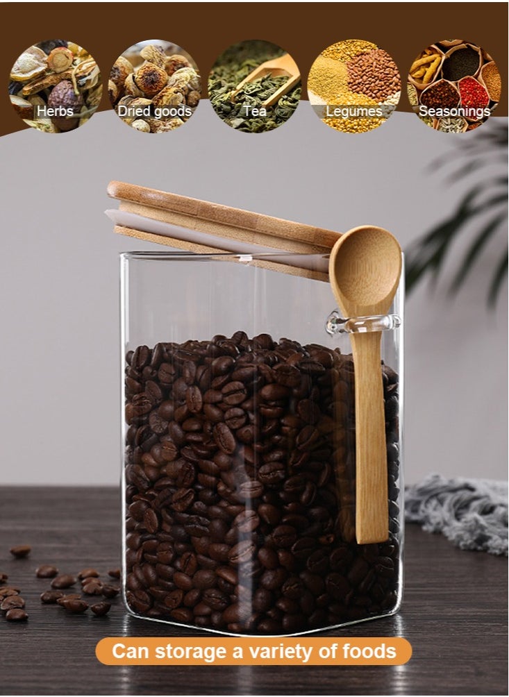 Perfii 3pcs 1200ml Glass Jars with Wooden Spoons Airtight Lids, Clear Containers for Coffee, Tea, Flour, Nuts, Stylish and Functional Glass Storage Set  - Image 3