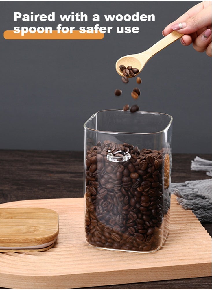 Perfii 3pcs 1200ml Glass Jars with Wooden Spoons Airtight Lids, Clear Containers for Coffee, Tea, Flour, Nuts, Stylish and Functional Glass Storage Set  - Image 2