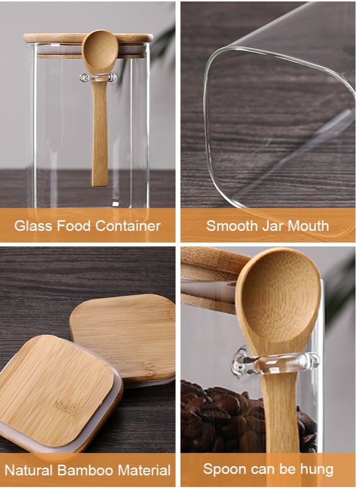 Perfii 3pcs 1200ml Glass Jars with Wooden Spoons Airtight Lids, Clear Containers for Coffee, Tea, Flour, Nuts, Stylish and Functional Glass Storage Set  - Image 4