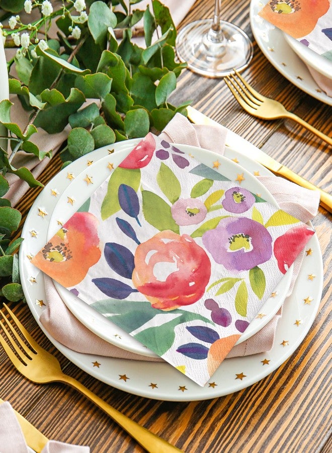 JarThenaAMCS جارثينا AMCS 80 قطعة من مناديل الورق الزهرية بألوان مائية زهور ملونة مناديل عشاء زخرفية قابلة للتخلص منها مناديل يد لربيع الزفاف عيد الميلاد حفلة استحمام الطفل لوازم الطاولة - Image 5